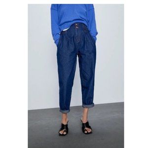 NWT Zara US 0 Dark Blue Z1975 Topstitched Waist Jeans